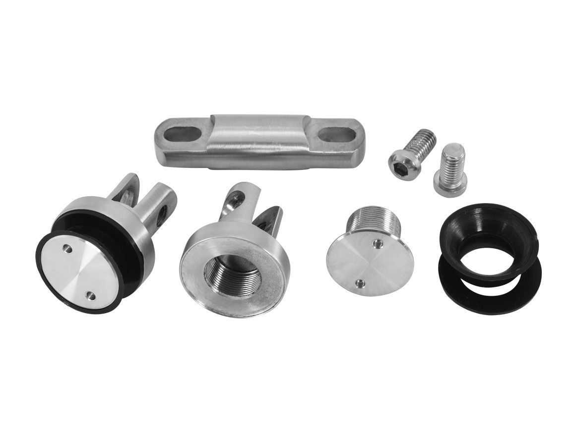 02 FE101-82  Cтеклодержатель стекло-стекло 90-180 град, штанга 82мм, зенковка, AISI 304, SSS KINLONG